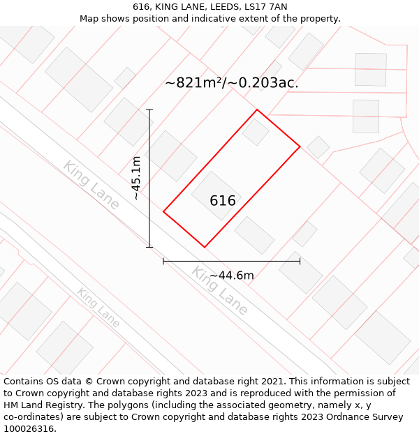 616, KING LANE, LEEDS, LS17 7AN: Plot and title map