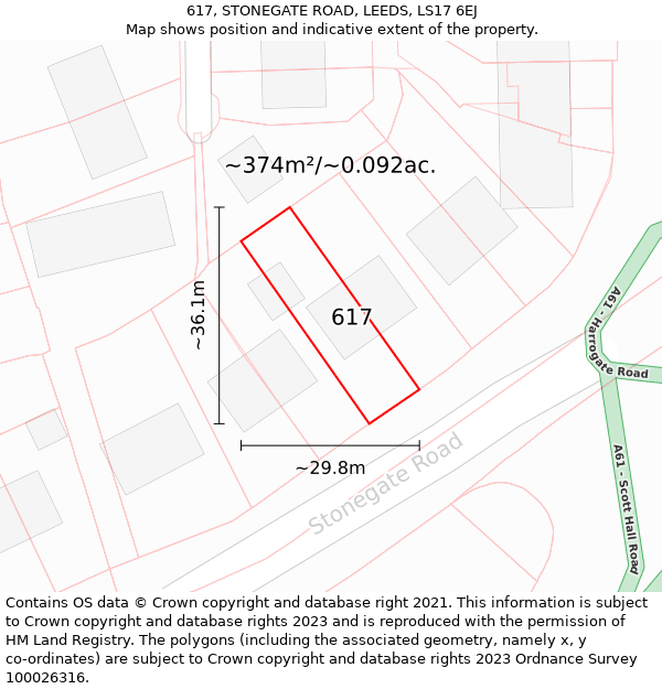 617, STONEGATE ROAD, LEEDS, LS17 6EJ: Plot and title map
