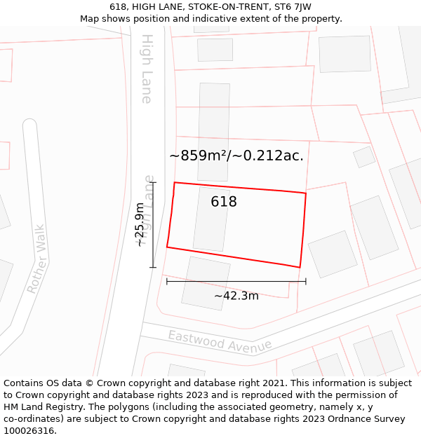 618, HIGH LANE, STOKE-ON-TRENT, ST6 7JW: Plot and title map
