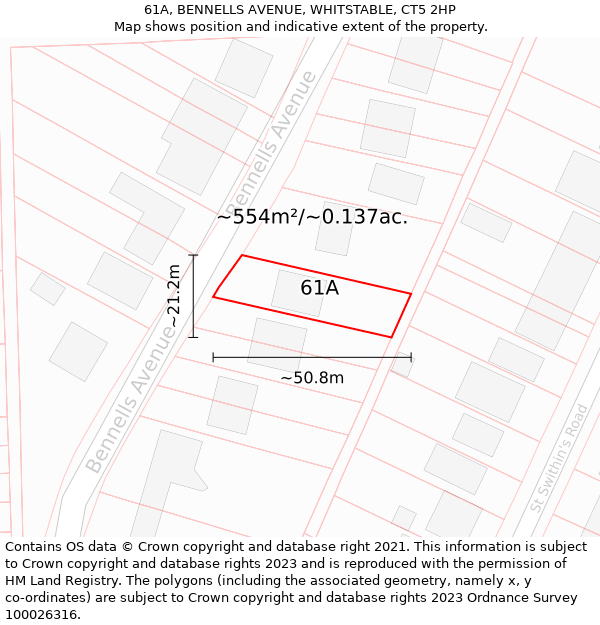 61A, BENNELLS AVENUE, WHITSTABLE, CT5 2HP: Plot and title map