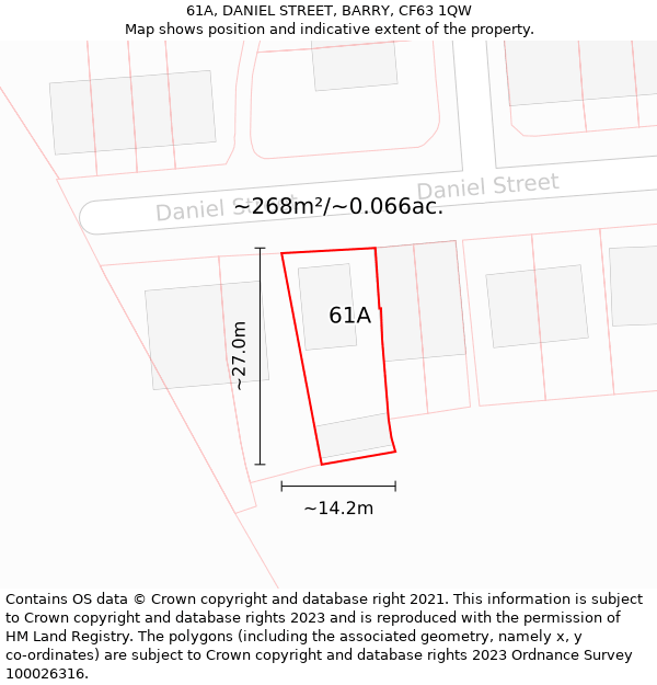 61A, DANIEL STREET, BARRY, CF63 1QW: Plot and title map