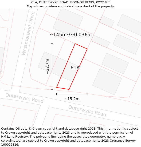 61A, OUTERWYKE ROAD, BOGNOR REGIS, PO22 8LT: Plot and title map