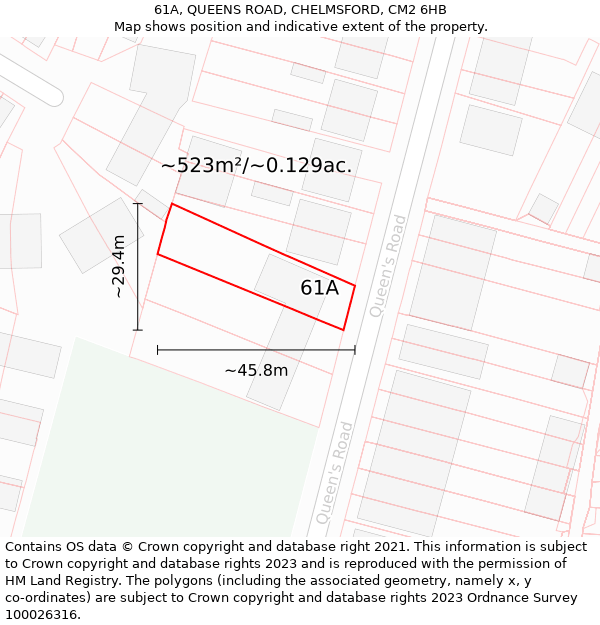 61A, QUEENS ROAD, CHELMSFORD, CM2 6HB: Plot and title map