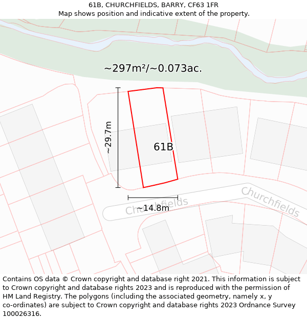 61B, CHURCHFIELDS, BARRY, CF63 1FR: Plot and title map