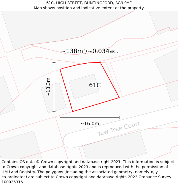 61C, HIGH STREET, BUNTINGFORD, SG9 9AE: Plot and title map