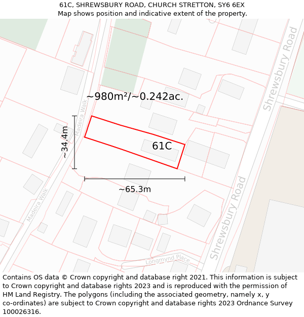 61C, SHREWSBURY ROAD, CHURCH STRETTON, SY6 6EX: Plot and title map