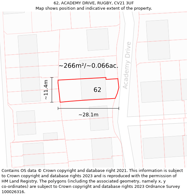 62, ACADEMY DRIVE, RUGBY, CV21 3UF: Plot and title map