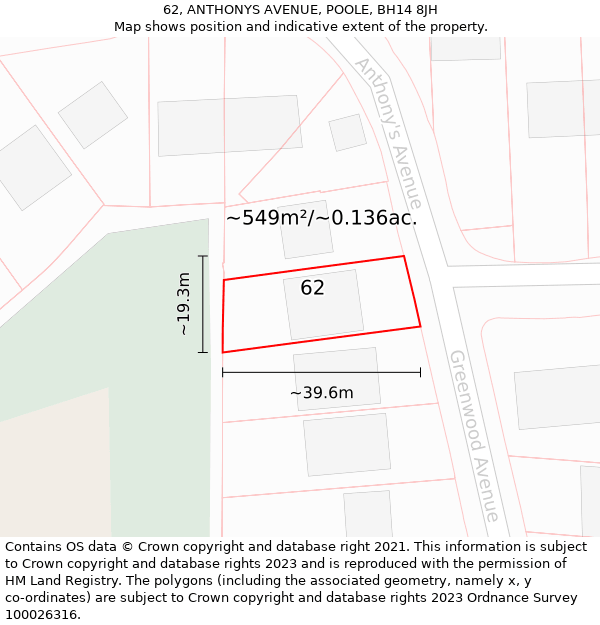 62, ANTHONYS AVENUE, POOLE, BH14 8JH: Plot and title map
