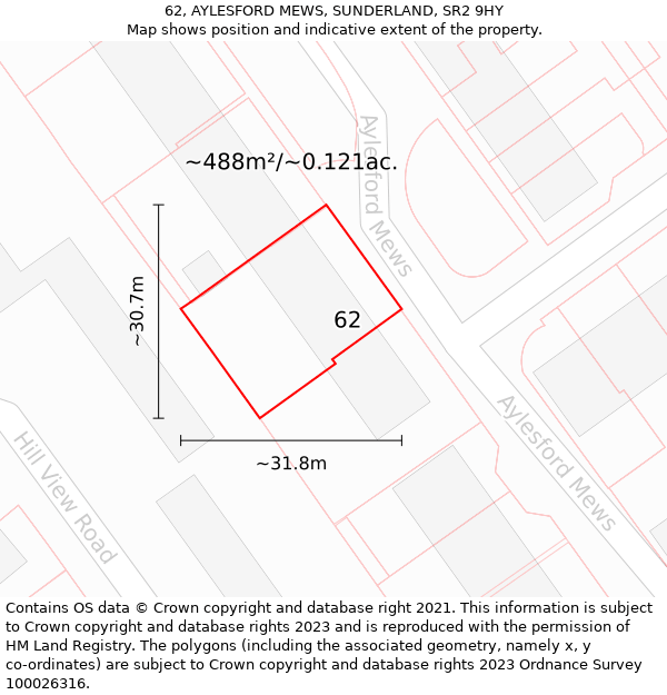 62, AYLESFORD MEWS, SUNDERLAND, SR2 9HY: Plot and title map