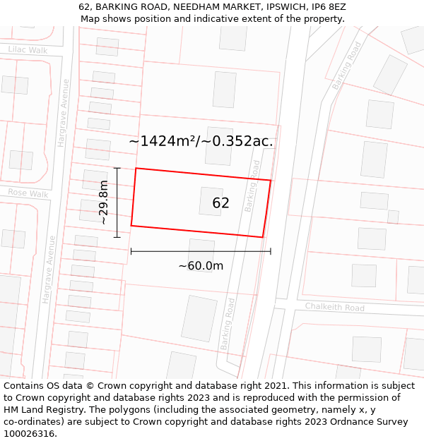 62, BARKING ROAD, NEEDHAM MARKET, IPSWICH, IP6 8EZ: Plot and title map