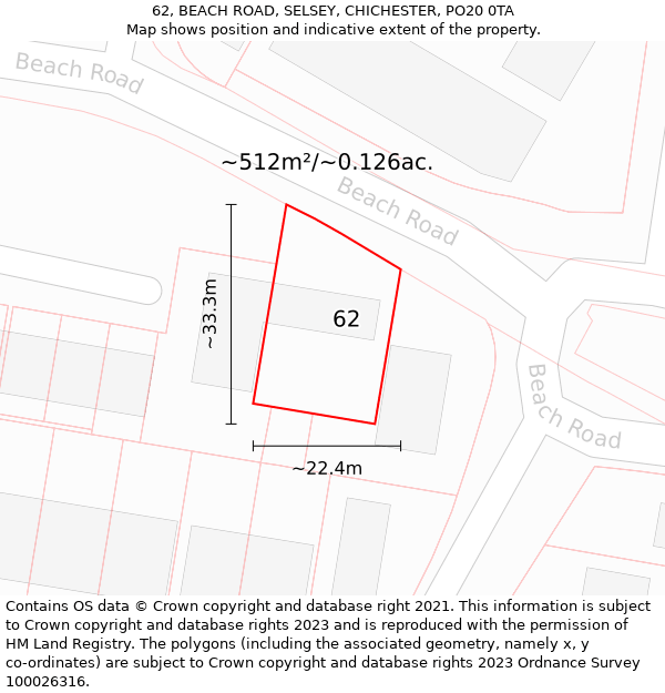 62, BEACH ROAD, SELSEY, CHICHESTER, PO20 0TA: Plot and title map