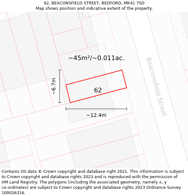 62, BEACONSFIELD STREET, BEDFORD, MK41 7SD: Plot and title map