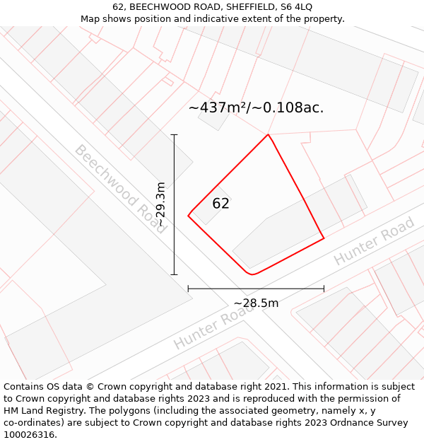 62, BEECHWOOD ROAD, SHEFFIELD, S6 4LQ: Plot and title map