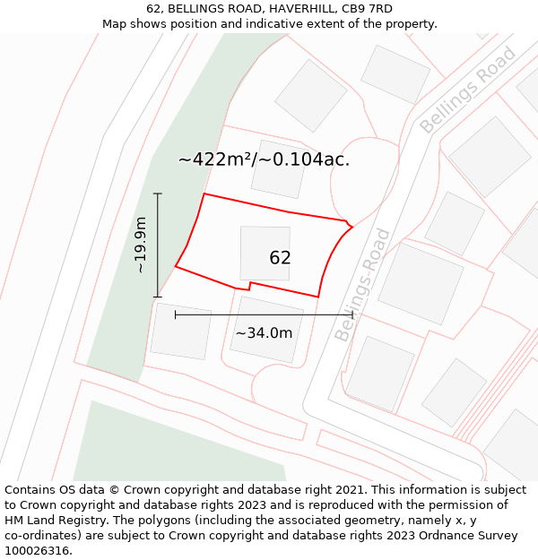 62, BELLINGS ROAD, HAVERHILL, CB9 7RD: Plot and title map