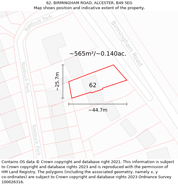 62, BIRMINGHAM ROAD, ALCESTER, B49 5EG: Plot and title map