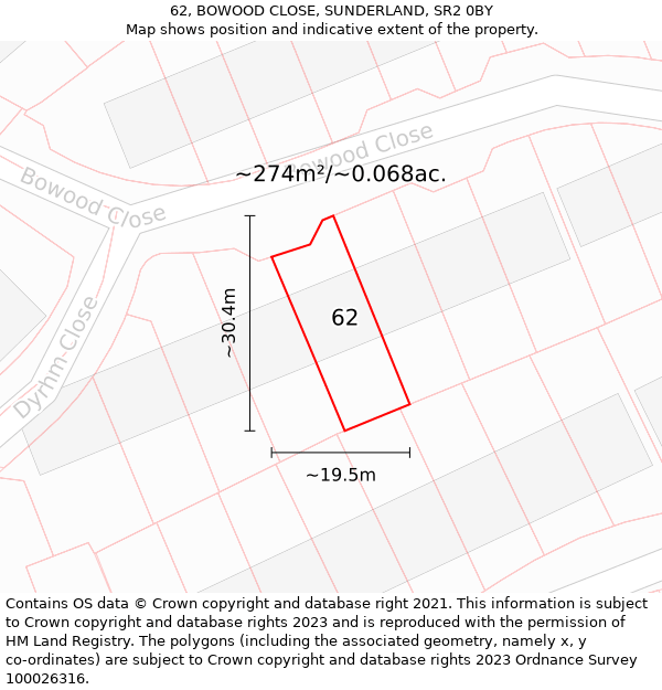62, BOWOOD CLOSE, SUNDERLAND, SR2 0BY: Plot and title map