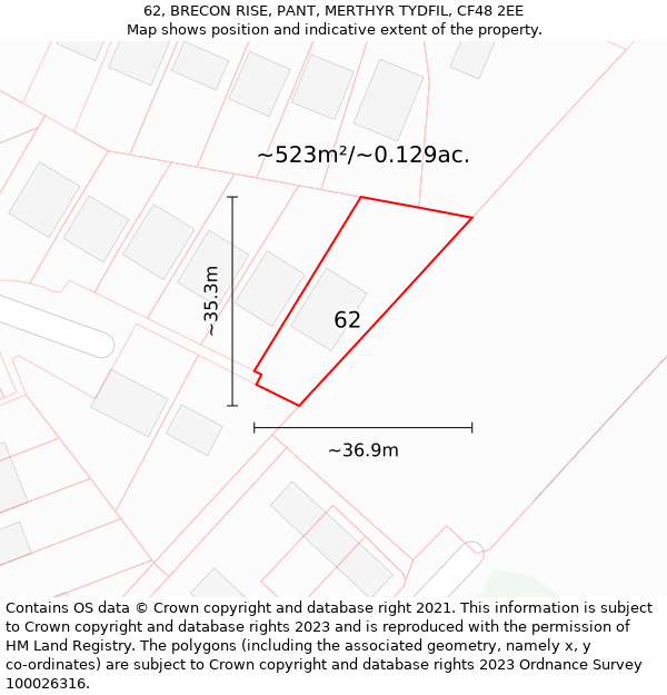 62, BRECON RISE, PANT, MERTHYR TYDFIL, CF48 2EE: Plot and title map