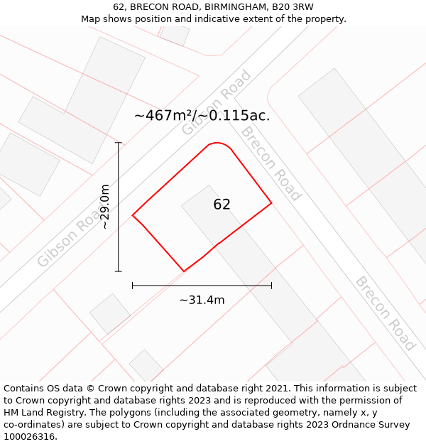 62, BRECON ROAD, BIRMINGHAM, B20 3RW: Plot and title map