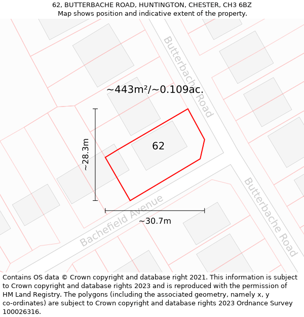 62, BUTTERBACHE ROAD, HUNTINGTON, CHESTER, CH3 6BZ: Plot and title map