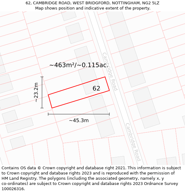 62, CAMBRIDGE ROAD, WEST BRIDGFORD, NOTTINGHAM, NG2 5LZ: Plot and title map