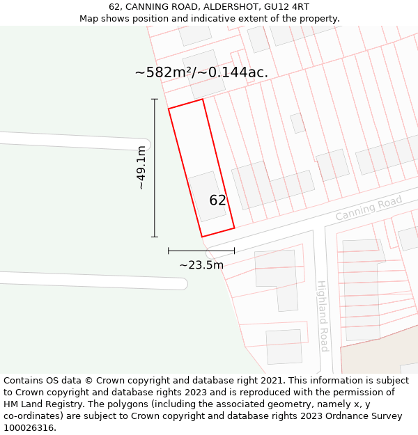 62, CANNING ROAD, ALDERSHOT, GU12 4RT: Plot and title map