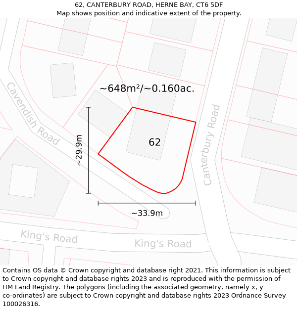 62, CANTERBURY ROAD, HERNE BAY, CT6 5DF: Plot and title map