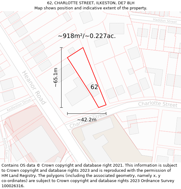 62, CHARLOTTE STREET, ILKESTON, DE7 8LH: Plot and title map