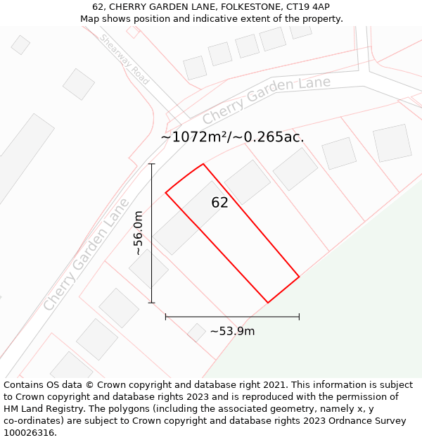 62, CHERRY GARDEN LANE, FOLKESTONE, CT19 4AP: Plot and title map