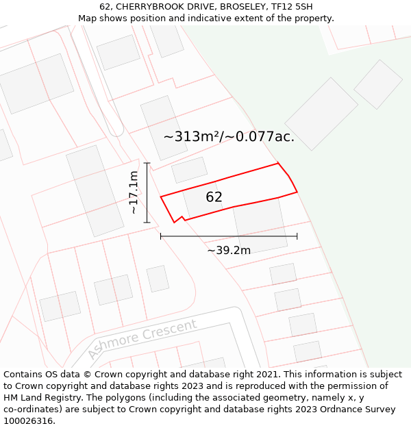 62, CHERRYBROOK DRIVE, BROSELEY, TF12 5SH: Plot and title map