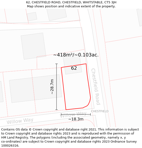 62, CHESTFIELD ROAD, CHESTFIELD, WHITSTABLE, CT5 3JH: Plot and title map