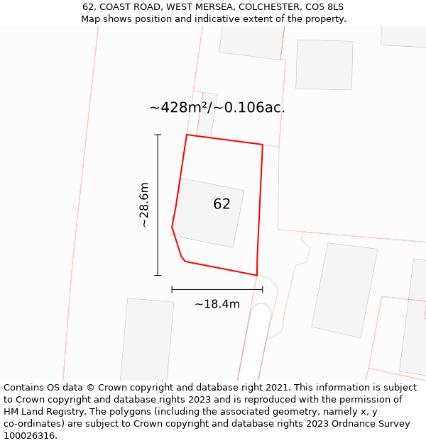 62, COAST ROAD, WEST MERSEA, COLCHESTER, CO5 8LS: Plot and title map