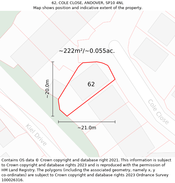 62, COLE CLOSE, ANDOVER, SP10 4NL: Plot and title map