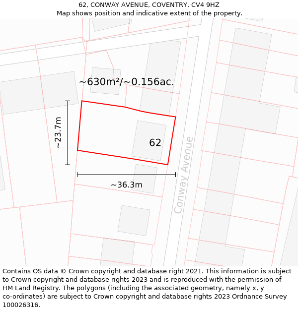 62, CONWAY AVENUE, COVENTRY, CV4 9HZ: Plot and title map