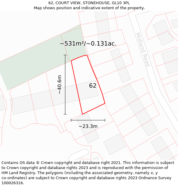 62, COURT VIEW, STONEHOUSE, GL10 3PL: Plot and title map