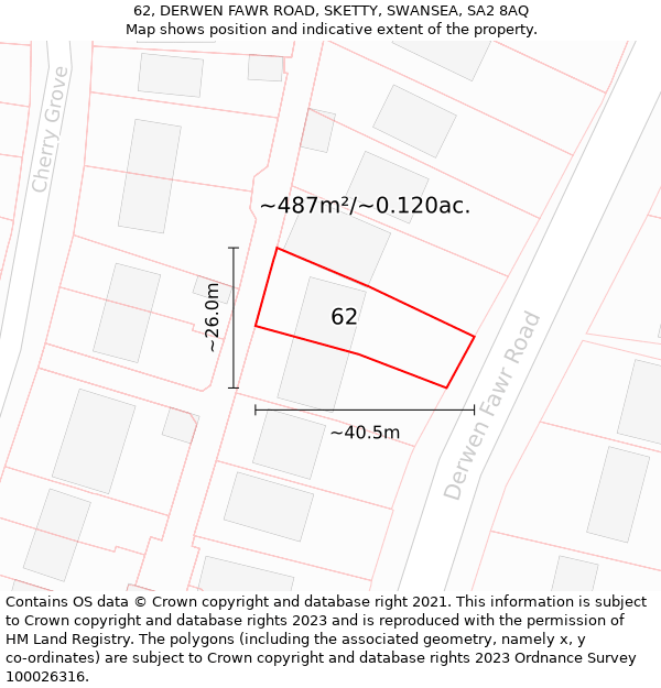 62, DERWEN FAWR ROAD, SKETTY, SWANSEA, SA2 8AQ: Plot and title map