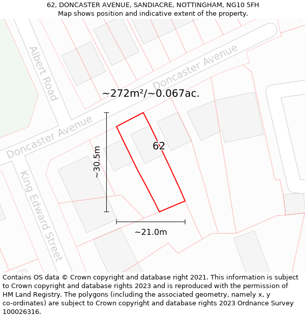 62, DONCASTER AVENUE, SANDIACRE, NOTTINGHAM, NG10 5FH: Plot and title map