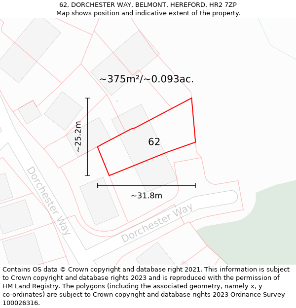 62, DORCHESTER WAY, BELMONT, HEREFORD, HR2 7ZP: Plot and title map