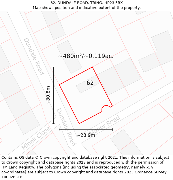 62, DUNDALE ROAD, TRING, HP23 5BX: Plot and title map