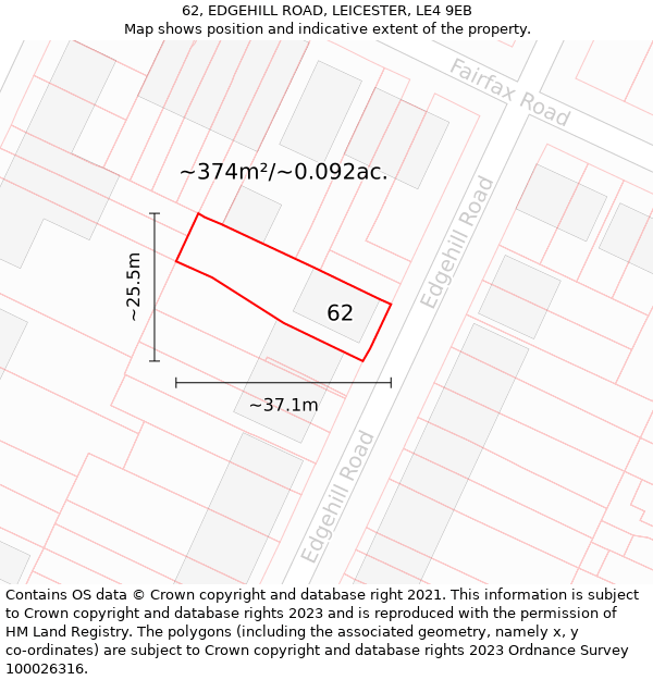 62, EDGEHILL ROAD, LEICESTER, LE4 9EB: Plot and title map