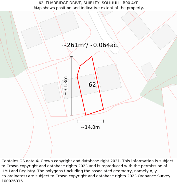 62, ELMBRIDGE DRIVE, SHIRLEY, SOLIHULL, B90 4YP: Plot and title map