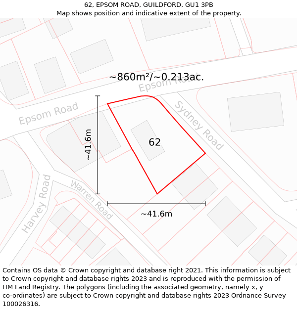 62, EPSOM ROAD, GUILDFORD, GU1 3PB: Plot and title map