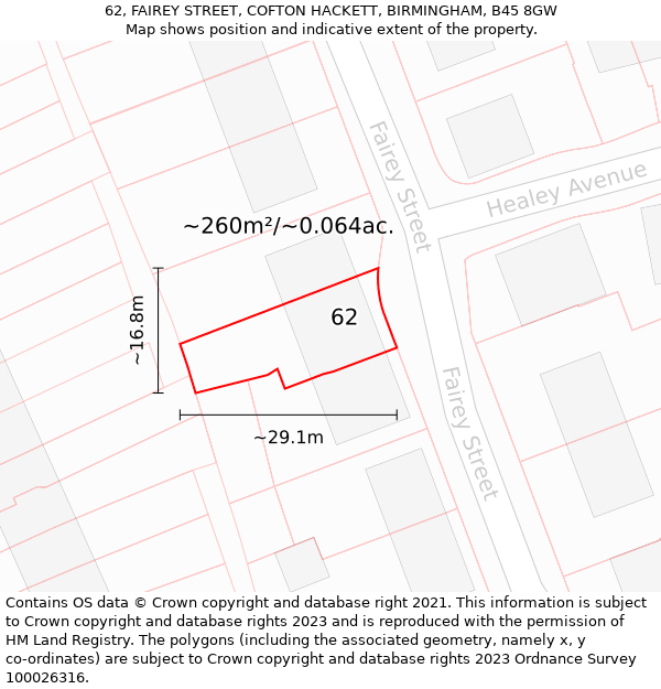 62, FAIREY STREET, COFTON HACKETT, BIRMINGHAM, B45 8GW: Plot and title map