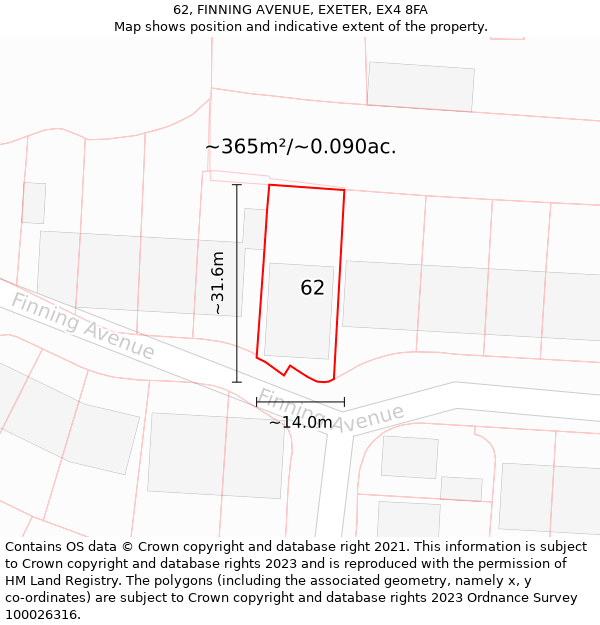 62, FINNING AVENUE, EXETER, EX4 8FA: Plot and title map