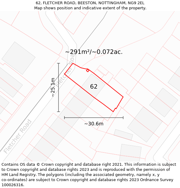 62, FLETCHER ROAD, BEESTON, NOTTINGHAM, NG9 2EL: Plot and title map