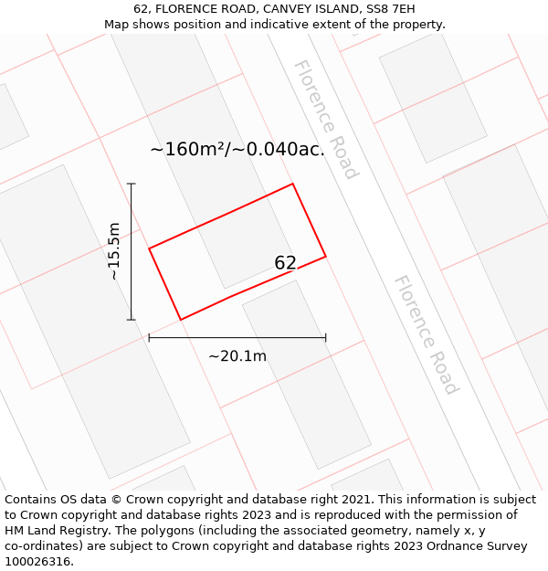 62, FLORENCE ROAD, CANVEY ISLAND, SS8 7EH: Plot and title map