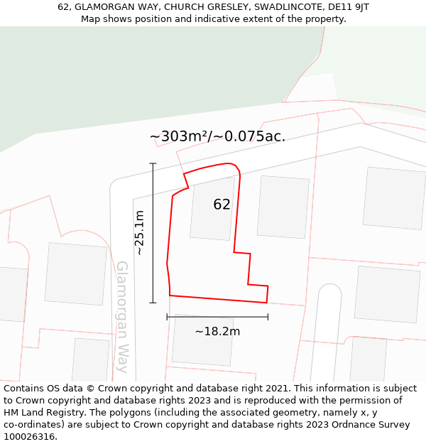 62, GLAMORGAN WAY, CHURCH GRESLEY, SWADLINCOTE, DE11 9JT: Plot and title map