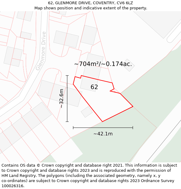 62, GLENMORE DRIVE, COVENTRY, CV6 6LZ: Plot and title map