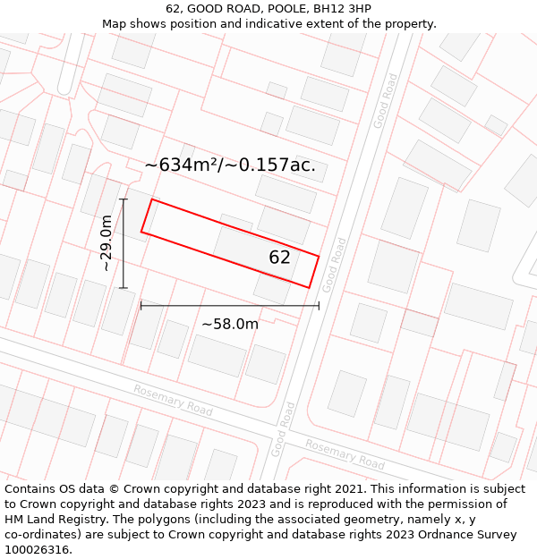 62, GOOD ROAD, POOLE, BH12 3HP: Plot and title map
