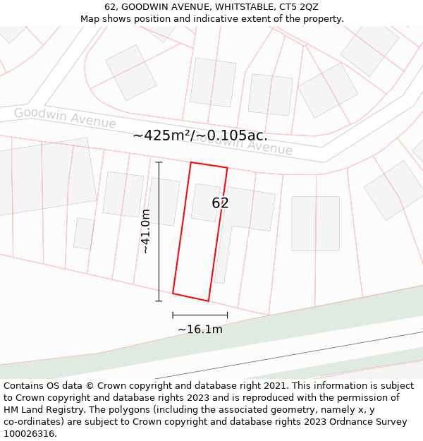 62, GOODWIN AVENUE, WHITSTABLE, CT5 2QZ: Plot and title map