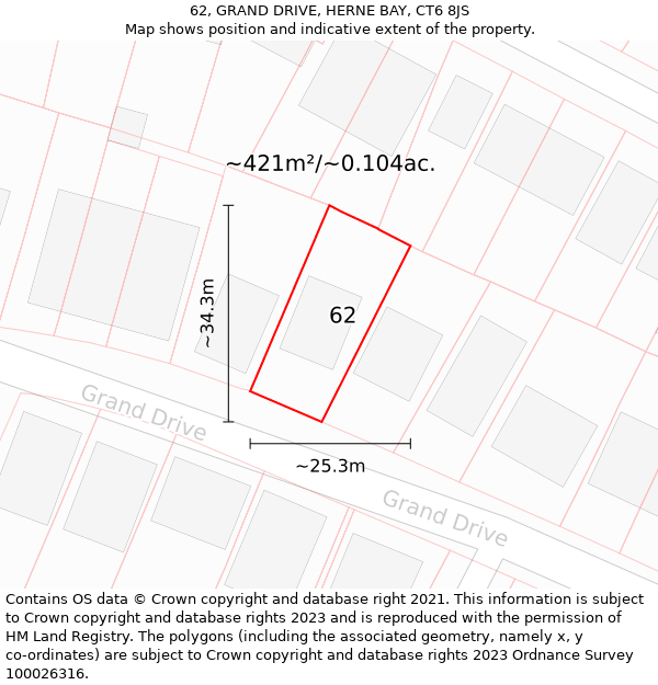 62, GRAND DRIVE, HERNE BAY, CT6 8JS: Plot and title map